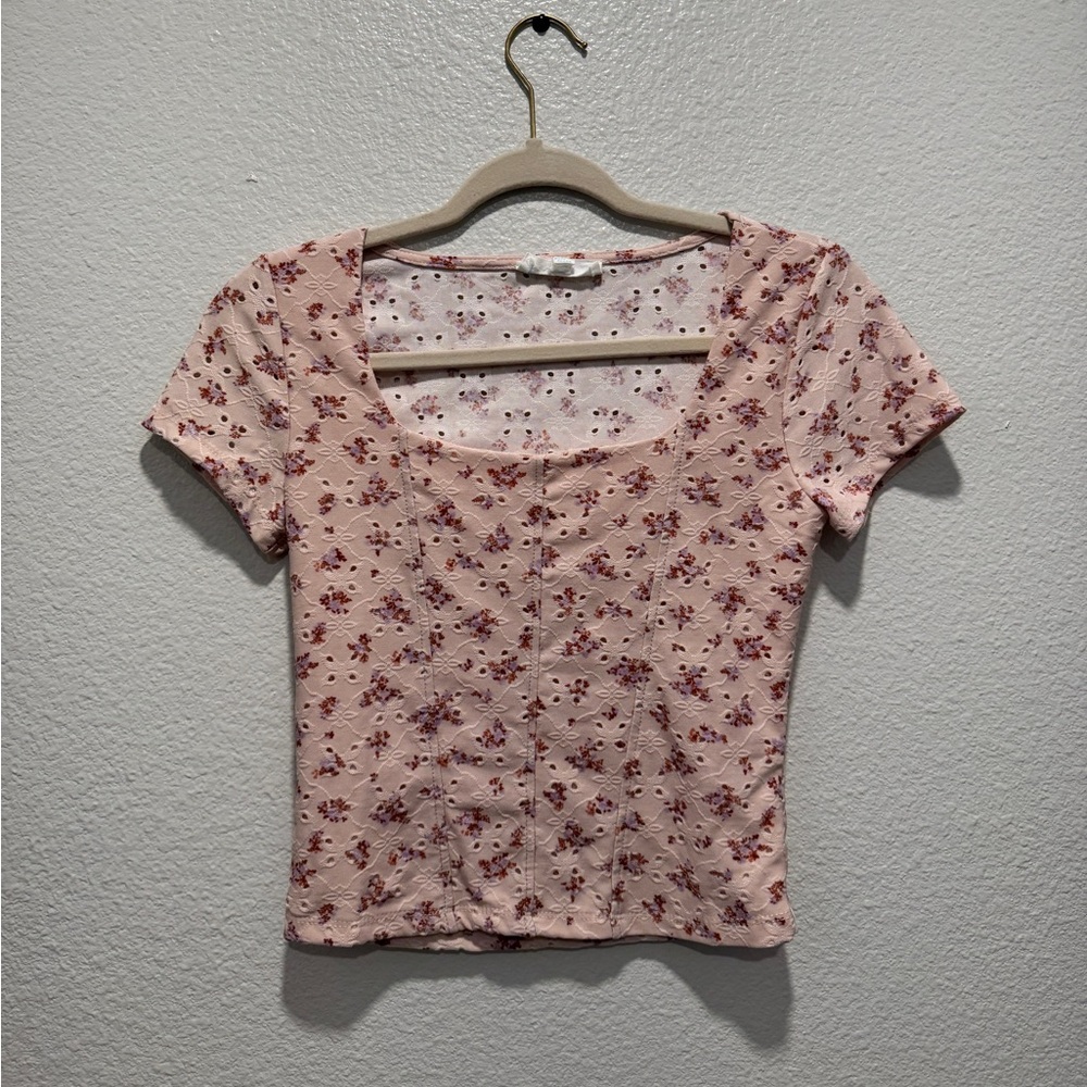 Pink and white floral crop top size small